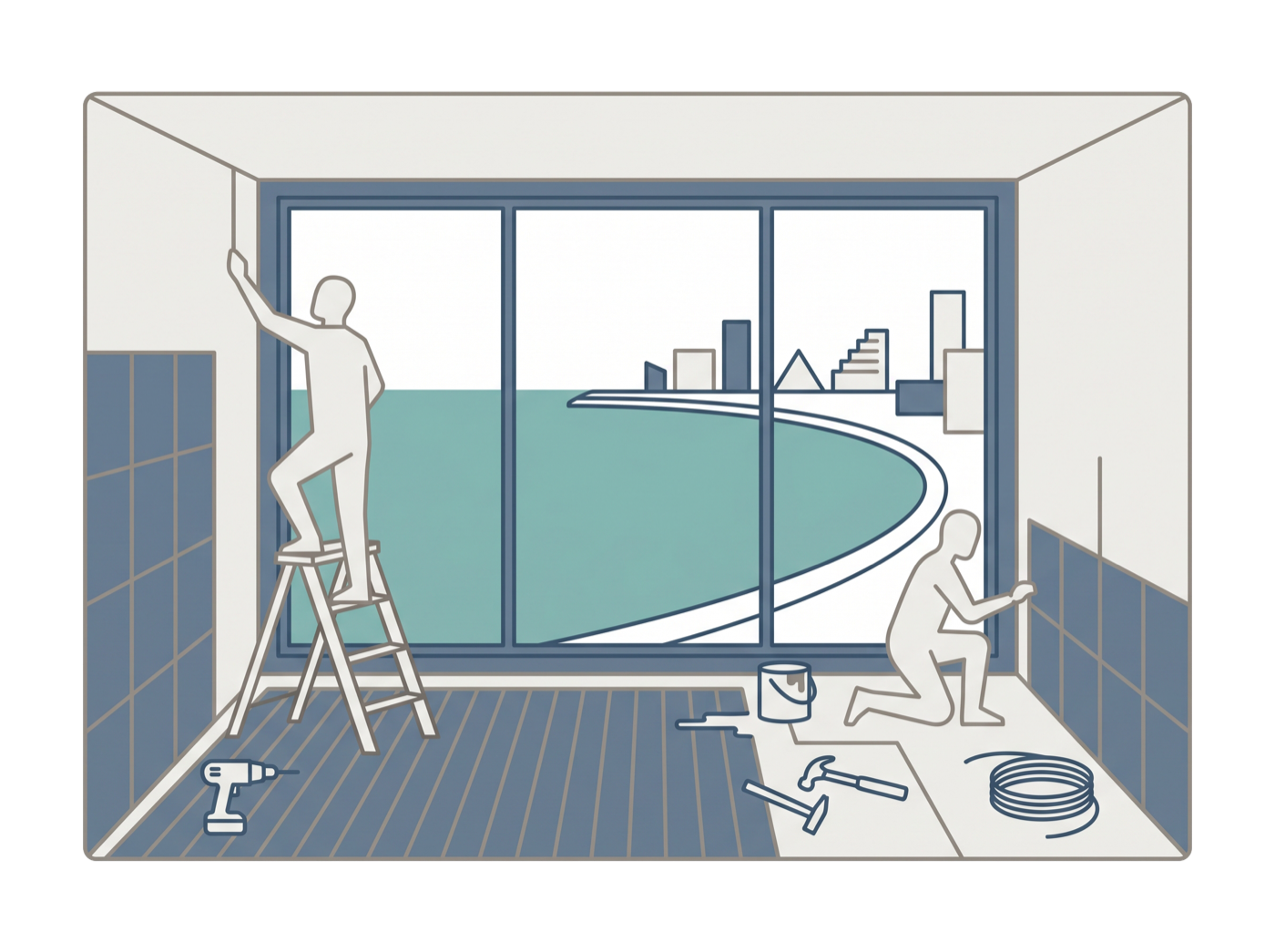 Line illustration of a Pattaya condominium renovation interior
