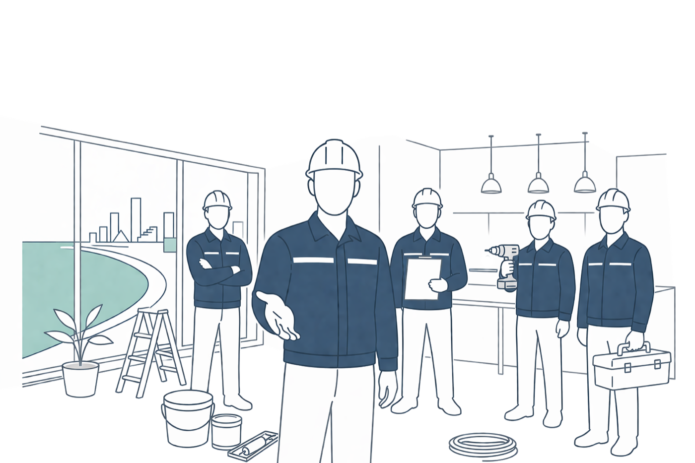 Line illustration of the Pattaya Renovators project team